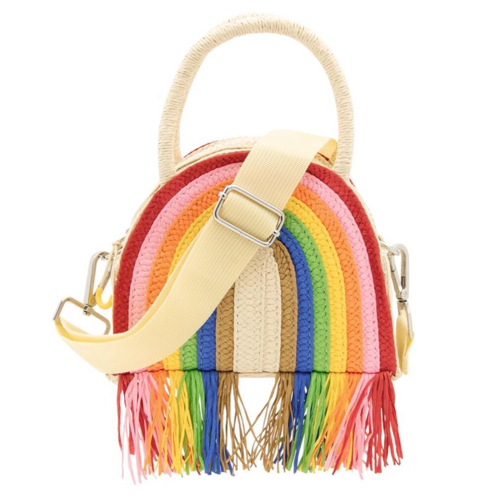 Pride Adult Mini Fringe Crossbody Bag Rainbow Striped